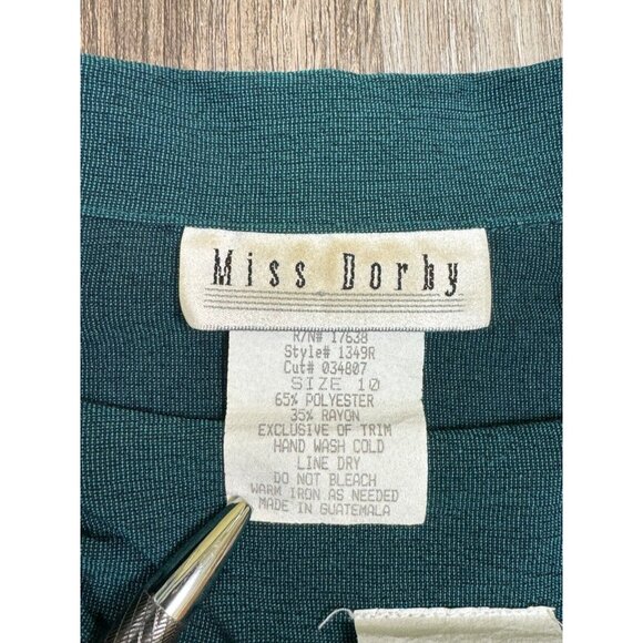 Miss Dorby Womens Size 10 Green 2 Pc Set Collared Vest Dress Padded Shoulders - Picture 9 of 16